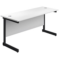 Jemini 1400mm Slim Rectangular Desk, Black Single Upright Cantilever Legs, White