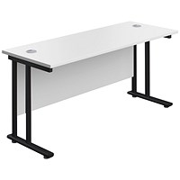 Jemini 1400mm Slim Rectangular Desk, Black Double Upright Cantilever Legs, White