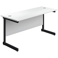 Jemini 1600mm Slim Rectangular Desk, Black Single Upright Cantilever Legs, White