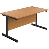Jemini 1600mm Rectangular Desk, Black Single Upright Cantilever Legs, Oak