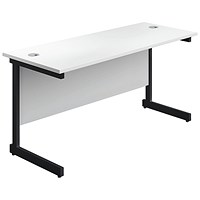 Jemini 1800mm Slim Rectangular Desk, Black Single Upright Cantilever Legs, White