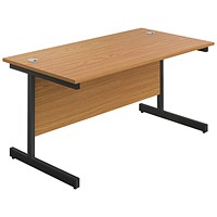Jemini 1800mm Rectangular Desk, Black Single Upright Cantilever Legs, Oak