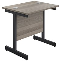 Jemini 800mm Slim Rectangular Desk, Black Single Upright Cantilever Legs, Grey Oak