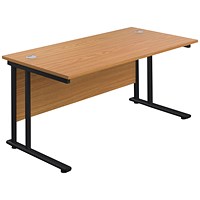Jemini 1400mm Rectangular Desk, Black Double Upright Cantilever Legs, Oak