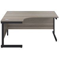 Jemini 1600mm Corner Desk, Left Hand, Black Single Upright Cantilever Legs, Grey Oak