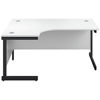 Jemini 1600mm Corner Desk, Left Hand, Black Single Upright Cantilever Legs, White