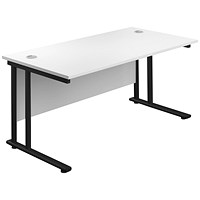 Jemini 1400mm Rectangular Desk, Black Double Upright Cantilever Legs, White