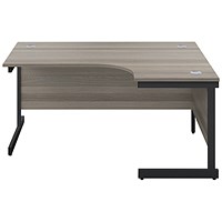 Jemini 1600mm Corner Desk, Right Hand, Black Single Upright Cantilever Legs, Grey Oak