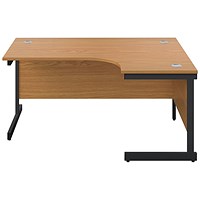 Jemini 1600mm Corner Desk, Right Hand, Black Single Upright Cantilever Legs, Oak