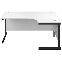 Jemini 1600mm Corner Desk, Right Hand, Black Single Upright Cantilever Legs, White