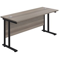 Jemini 1600mm Slim Rectangular Desk, Black Double Upright Cantilever Legs, Grey Oak