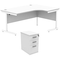 Astin 1600mm Corner Desk with 3 Drawer Desk High Pedestal, Right Hand, White Cantilever Leg, White