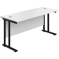 Jemini 1600mm Slim Rectangular Desk, Black Double Upright Cantilever Legs, White