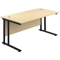 Jemini 1600mm Rectangular Desk, Black Double Upright Cantilever Legs, Maple