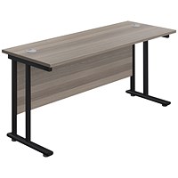 Jemini 1800mm Slim Rectangular Desk, Black Double Upright Cantilever Legs, Grey Oak