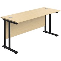 Jemini 1800mm Slim Rectangular Desk, Black Double Upright Cantilever Legs, Maple
