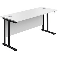 Jemini 1800mm Slim Rectangular Desk, Black Double Upright Cantilever Legs, White