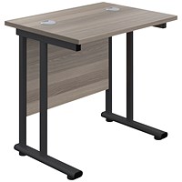 Jemini 800mm Slim Rectangular Desk, Black Double Upright Cantilever Legs, Grey Oak