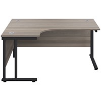 Jemini 1600mm Corner Desk, Left Hand, Black Double Upright Cantilever Legs, Grey Oak