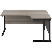 Jemini 1600mm Corner Desk, Right Hand, Black Double Upright Cantilever Legs, Grey Oak