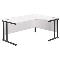 Jemini 1600mm Corner Desk, Right Hand, Black Double Upright Cantilever Legs, White