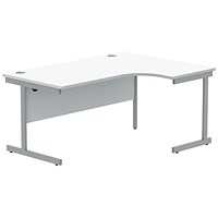 Polaris 1600mm Corner Desk, Right Hand, Silver Cantilever Legs, White