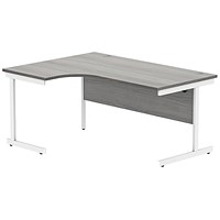 Polaris 1600mm Corner Desk, Left Hand, White Cantilever Leg, Grey Oak