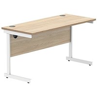 Polaris 1400mm Slim Rectangular Desk, White Cantilever Leg, Oak