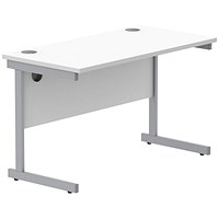 Polaris 1200mm Slim Rectangular Desk, Silver Cantilever Leg, White