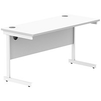 Polaris 1400mm Slim Rectangular Desk, White Cantilever Leg, White