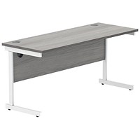 Polaris 1600mm Slim Rectangular Desk, White Cantilever Leg, Grey Oak