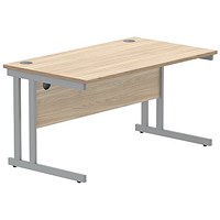 Polaris 1400mm Rectangular Desk, Silver Cantilever Leg, Oak