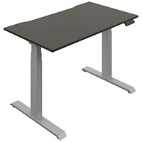 Okoform Height-Adjustable Heated Desk, Silver Leg, 1600mm, Black