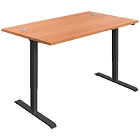 Serrion Economy Sit-Stand Desk, Black Leg, 1200mm, Beech Top