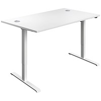 Serrion Economy Sit-Stand Desk, White Leg, 1200mm, White Top