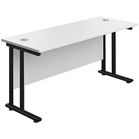 Jemini 1200mm Slim Rectangular Desk, Black Double Upright Cantilever Legs, White
