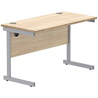 Astin 1200mm Slim Rectangular Desk, Silver Cantilever Legs, Oak