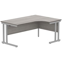 Polaris 1600mm Corner Desk, Right Hand, Silver Cantilever Legs, Grey Oak