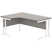Polaris 1600mm Corner Desk, Left Hand, White Cantilever Leg, Grey Oak