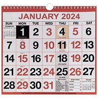 Wirebound Month To View 2024 Calendar, 249x231mm
