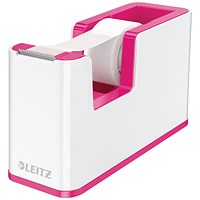 Leitz Wow Tape Dispenser and 1 Tape Roll, Takes 19mm x 33m Tape, White and Pink