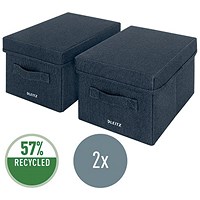 Leitz Fabric Storage Box with Lid, Twinpack, Small, Grey