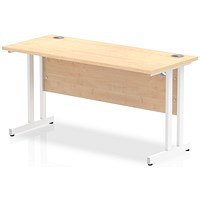 Impulse 1400mm Slim Rectangular Desk, White Cantilever Leg, Maple