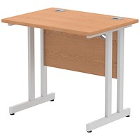 Impulse 800mm Slim Rectangular Desk, Silver Cantilever Leg, Oak