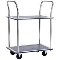Barton 2 Shelf Trolley, Steel Frame, Capacity 120kg, Silver and Blue