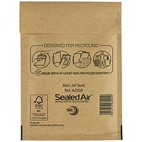 Mail Lite Bubble Postal Bag, Size A/000 110x160mm, Gold, Pack of 100