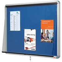 Nobo Premium Plus Felt Lockable Notice Board, 9xA4, W708xH969xD43mm, Blue