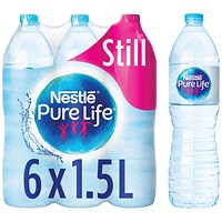 Nestle Pure Life Water, Plastic Bottles, 1.5 Litres, Pack of 6