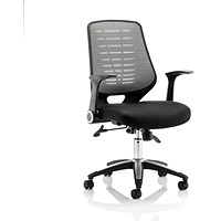 Relay Operator Chair, Silver Mesh Back, Black, With Folding Arms