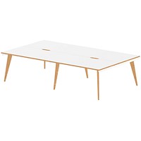 Oslo 4 Person Bench Desk, Back to Back, 4 x 1400mm (800mm Deep), White Frame with Wooden Leg and Edge
